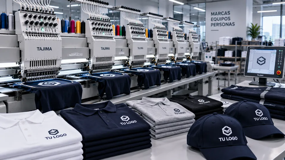 Producción textil industrial de logos bordados